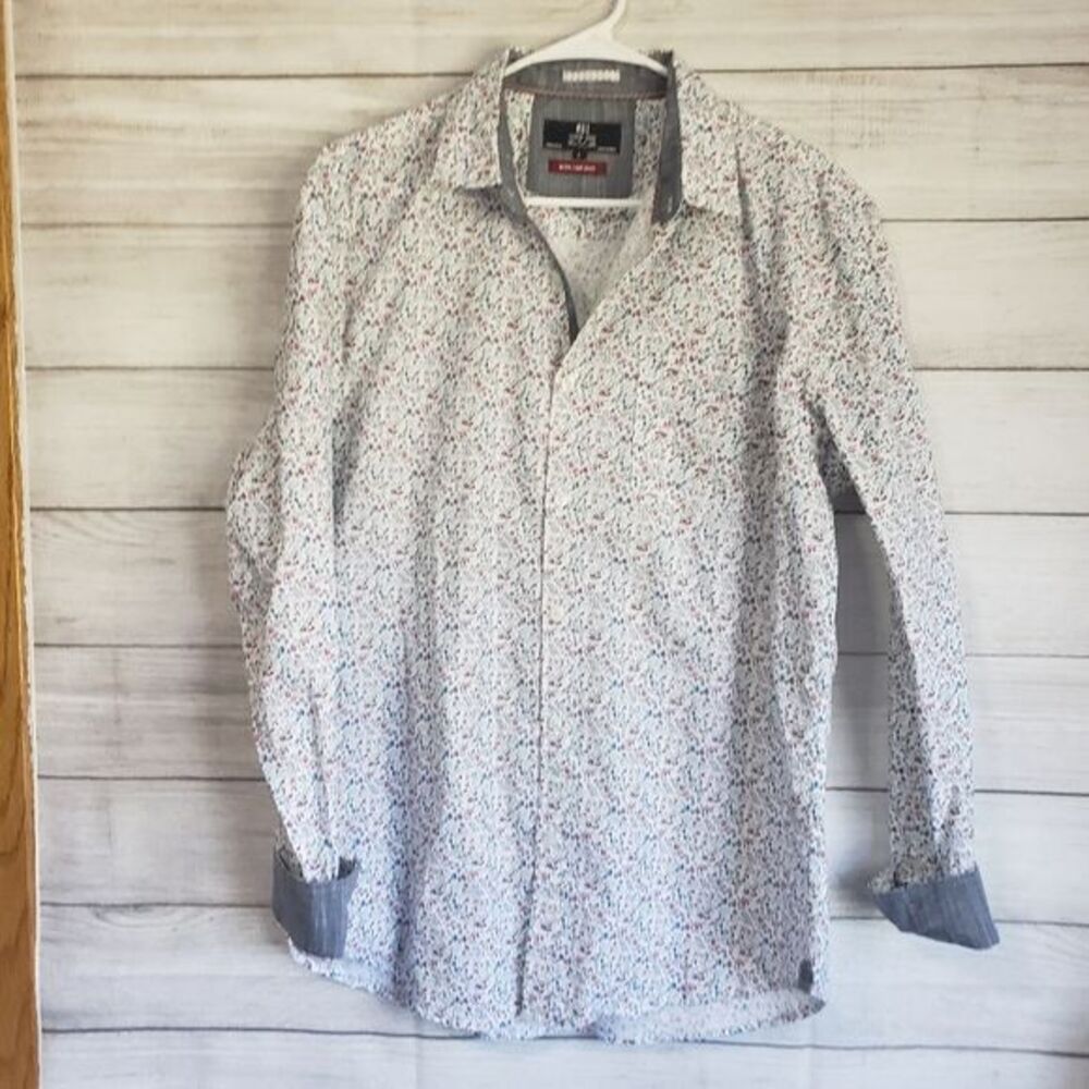MBX Large White Floral Button Down Shirt Long Sleeve Casual